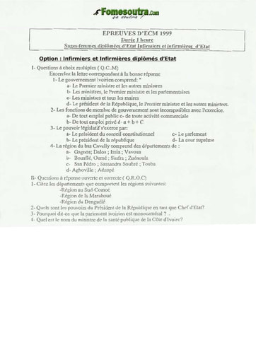 Sujet de ECM Infirmiers-Infirmières INFAS 1999