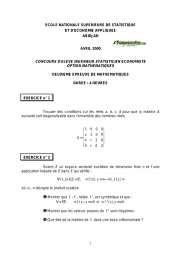 Sujet 2ème épreuve de maths ISE option maths 2000 (ENSEA)