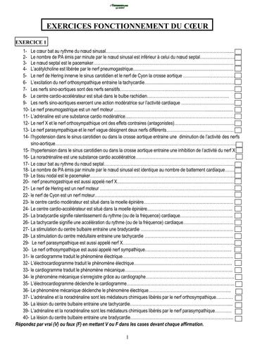 EXERCICES SVT Tle D SUR FONCTIONNEMENT DU COEUR BY TEHUA
