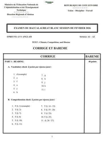 BAC BLANC 2026 DRENA ABOISSO SUJET LV1 ANGLAIS SERIE A (BAREME) by TEHUA