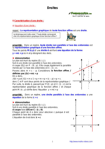 Droites - Cours maths niveau 2nd C