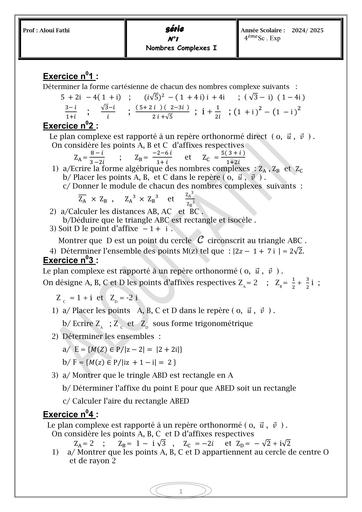 Fiche TD serie 4 Nombres Complexes maths Tle CDE by Tehua