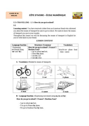 UNIT 3 LESSON 1 4e ANGLAIS