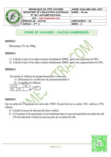 FICHE 2 MATHS 2nde A CALCULS NUMERIQUES BY TEHUA