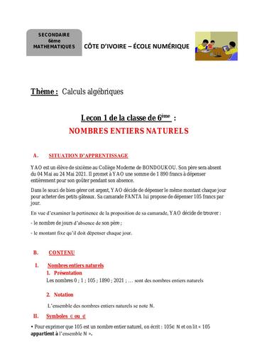 Maths 6ème L1 Nombre entiers naturels (1)