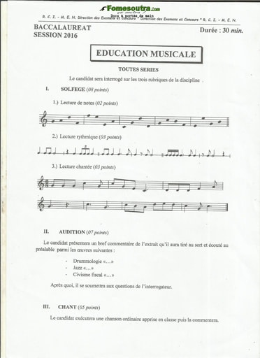 Sujet Education Musicale - BAC 2016 toutes series