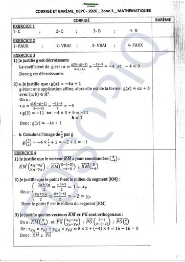 CORRIGÉ BEPC 2026 MATHS ZONE III by TEHUA