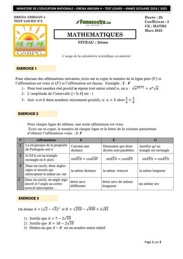 SUJET MATHS 3ieme TEST LOURD 2 2025 by Tehua