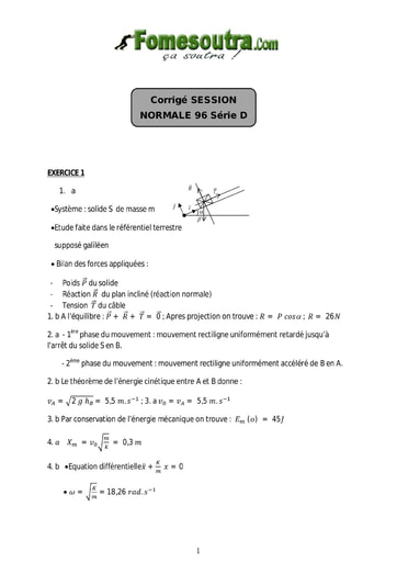 Corrigé de Physique-Chimie BAC D 1996