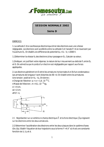 Sujet de Physique-Chimie BAC D 2002