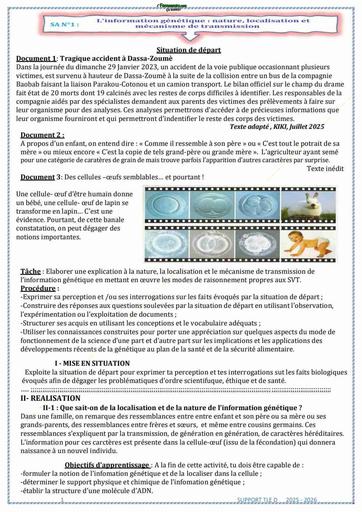 Support DE COURS SVT Tle D GENETIQUE 2026 Révisé by TEHUA