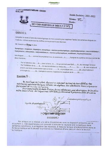 Sujet SVT Terminale C 2023 Lycée Classique Abidjan