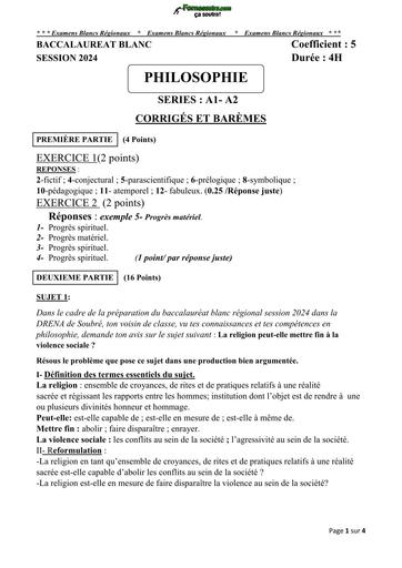 BAC BLANC 2024 PHILO SERIE CD CORRIGE 222 B TEHUA