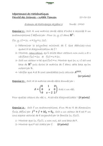 Examen de Rattrapage Corrigé Algèbre 3 by TEHUA