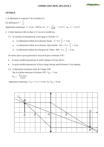 Corrigé de Physique Chimie BEPC 2011 zone 2