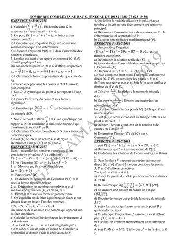 FICHE DE TD MATHS Nombre Complexe sujets baccalauréat by TEHUA