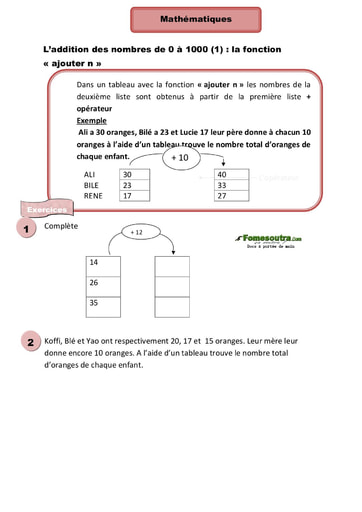 L’addition des nombres (1) : l’addition avec la fonction « ajouter n» - Cours CE1