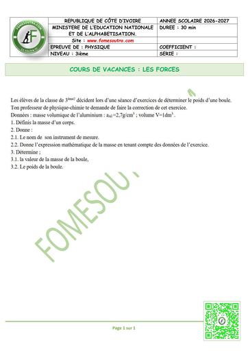 FICHE 3 PC 3ième L2 LES FORCES by TEHUA