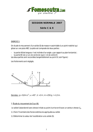 Sujet de Physique-Chimie BAC C et E 2007