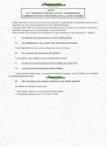 Sujet Corrigé: Les tendances nouvelles de l'organisation administrative territoriale de la Cote d'Ivoire - ENA