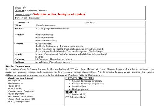 FICHE DE COURS PC 3ième L12 ACIDE ET BASE by TEHUA