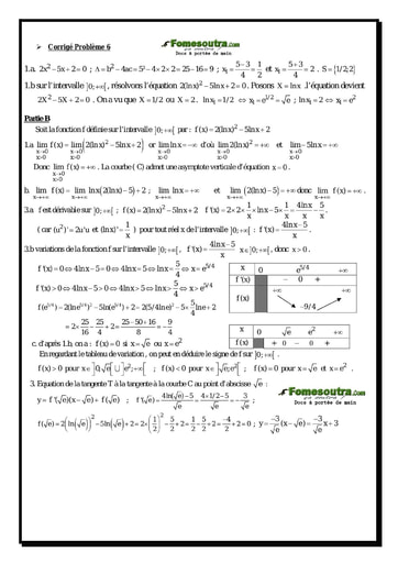 Corrigé Problème (6) Etude d'une Fonction Logarithme Népérienne - Maths Terminale D