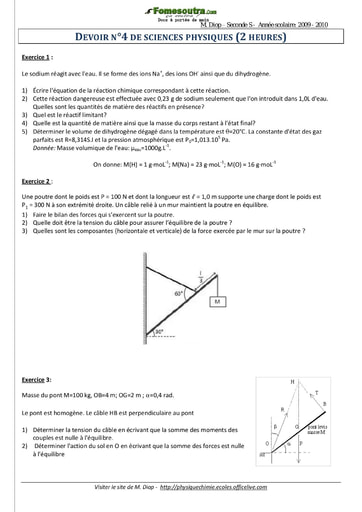 Devoir de Sciences Physiques niveau Seconde S