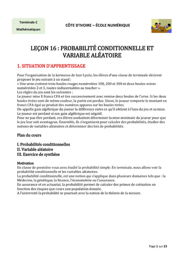 Sujet Terminale C Mathématique Probabilité