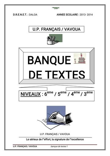 BANQUE DE TEXTES DU 1er cycle 6ème,5ème,4ième et 3ème Français by Tehua