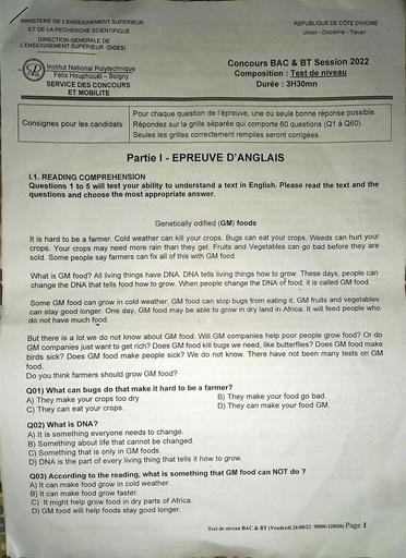 SUJETS INPHB 2022 BACHELIERS SECTION DE GUINÉE