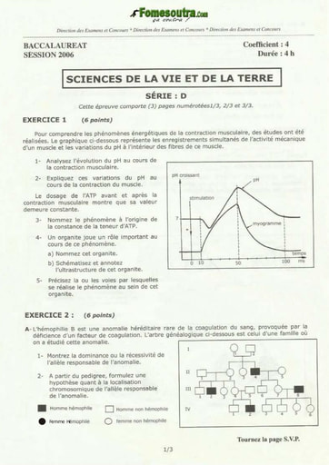 Sujet de SVT BAC D 2006