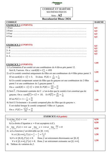 BAC BLANC 2026 MATHS SERIE A2 BAREME Grand bassam BY TEHUA