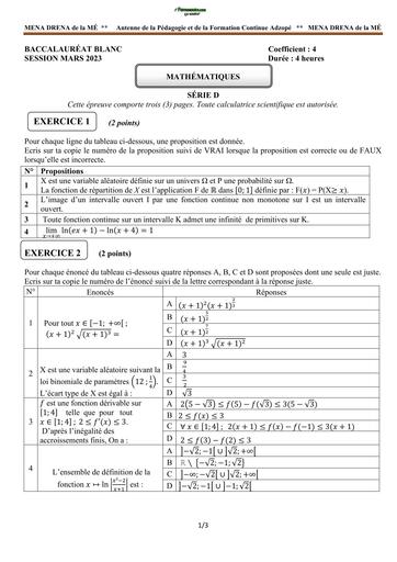 BAC BLANC 2023 SUJET DE MATHS SERIE D DRENA DE LA ME ADZOPE BY TEHUA