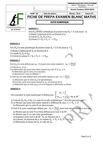 FICHE DE PREPA BAC MATHS Tle D SUITE NUMERIQUE by TEHUA