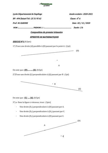 DEVOIR DE MATHS 6ième COMPO N°1 BY TEHUA