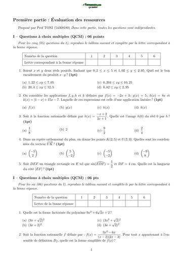 PREPA BAC MATHS SERIE C SUJET 3 BY TEHUA