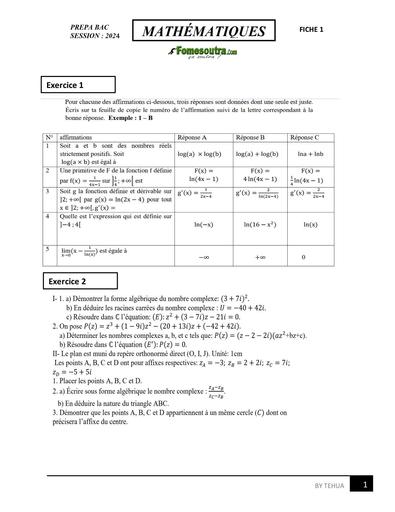 Prepa BAC 2024 FICHE 1 by Tehua