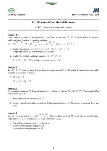 LICENCE MATHS INFO TD UE MECANIQUE DES POINTS L1 TRONC UFHB 24 25 by TEHUA