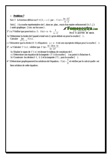 Problème (7) Etude d'une fonction rationnelle - Maths Terminale D