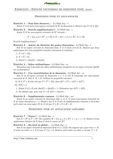 TD BTS FILIERE INDUSTRIELLE ELECTROTECHNIQUE TRAVAUX DIRIGE DE MATHS 1 ALGEBRE ESPACES VECTORIELS DE DIMENSIONS FINIES CORRIGE BY TEHUA
