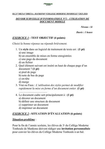 DEVOIR INFORMATIQUE N°2 3è JANVIER 2026