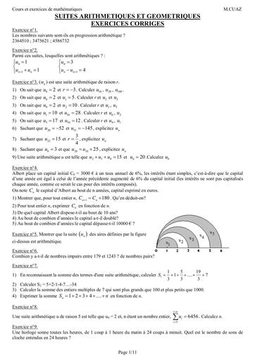 Exos corriges sur suites arithmetiques et geometriques