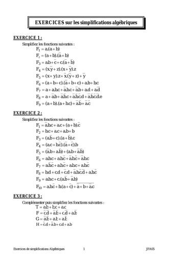 Exercices de simplifications Algébriques