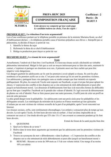PREPA BEPC 2025 FR FICHE 3 BY TEHUA