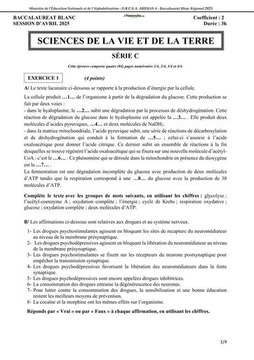 BAC REGIONAL 2025 DREN ABIDJAN 4 SVT SERIE C SUJET BY TEHUA