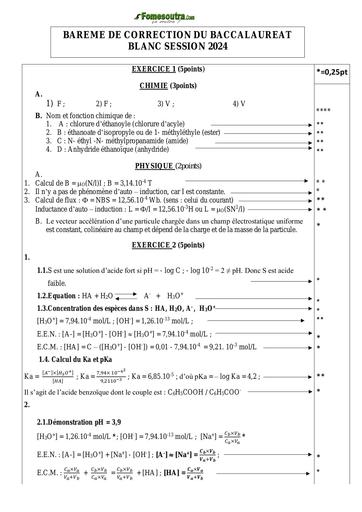 BAREME DE CORRECTION BAC BLANC PC 2024 by Tehua