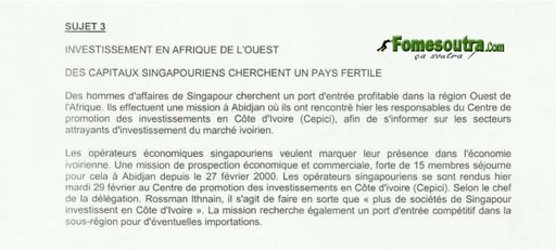 Economie Générale portant sur l'investissement en Cote d'Ivoire - BTS blanc Chambre de Commerce