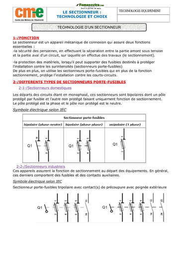 Cours sur le Sectionneur