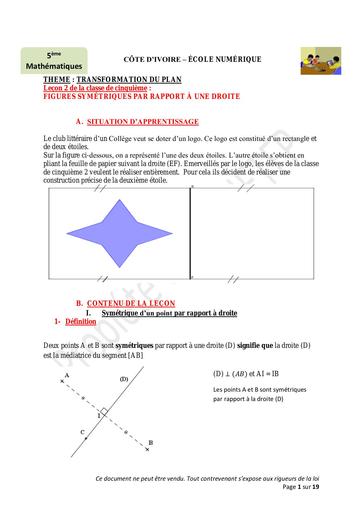 MATH 5ème léçon 2 FIGURES SYMETRIQUES