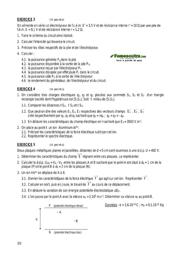 Devoir (9) de Physique-chimie 1ère D EMPT Bingerville